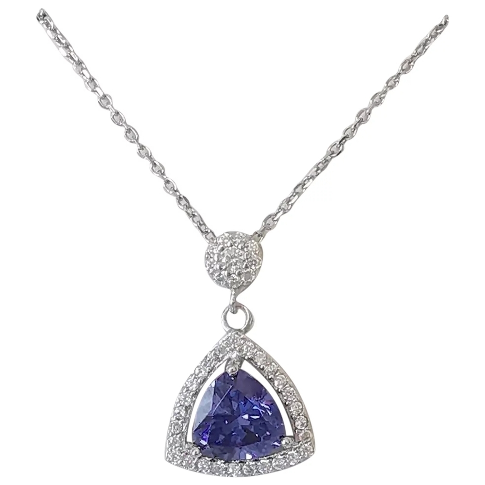 NEW Sapphire cz halo pendant necklace in Sterling Silver